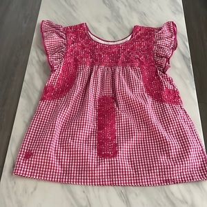 Pink and White Mexican Embroidered Blouse